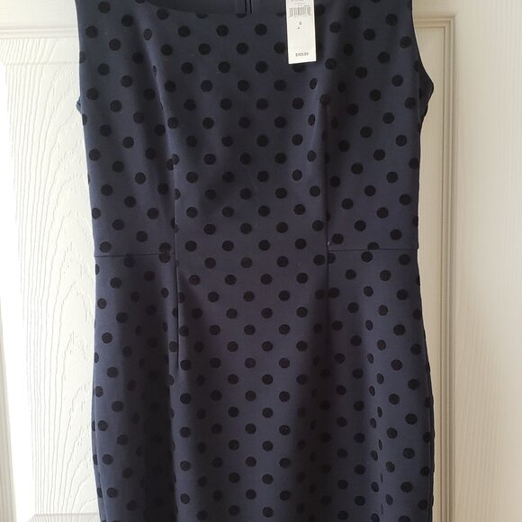 BANANA REPUBLIC Navy Blue With Black Velvet Dots Sleeveless Dress. NEW WITH TAG - Picture 4 of 7
